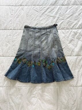Vintage Y2K Persephone Embellished Ombré Denim Midi Skirt
